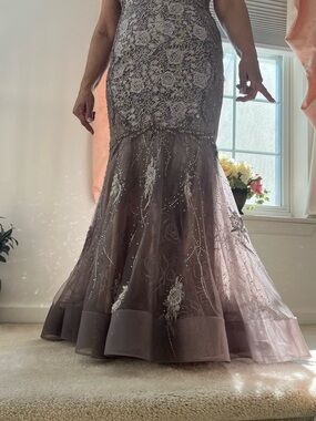 Camille La Vie Lavender Gray Beaded Mermaid Gown